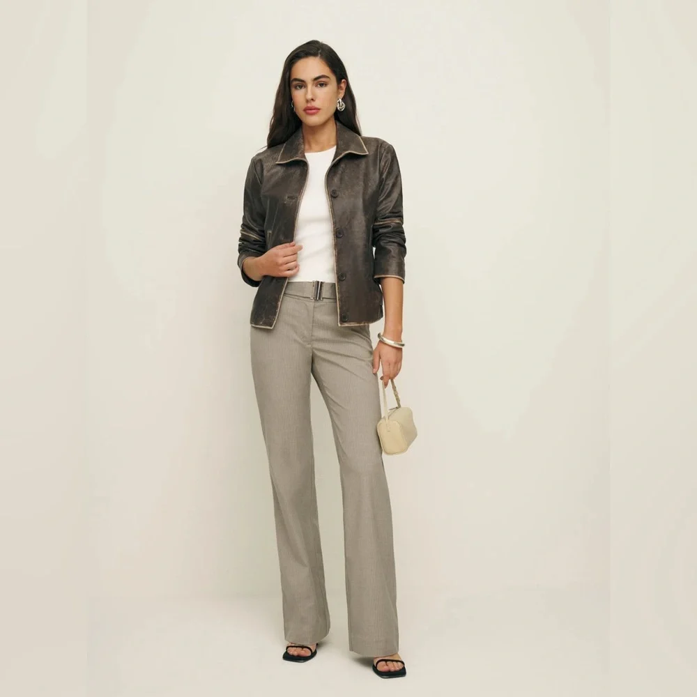 Reformation low rise Cherie Pant ‘Shitake Stripe’ size 10 - Picture 2 of 6